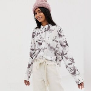 ASOS Weekday Blouse Womens Size XS Sculpture Statue Novelty Print Flowy